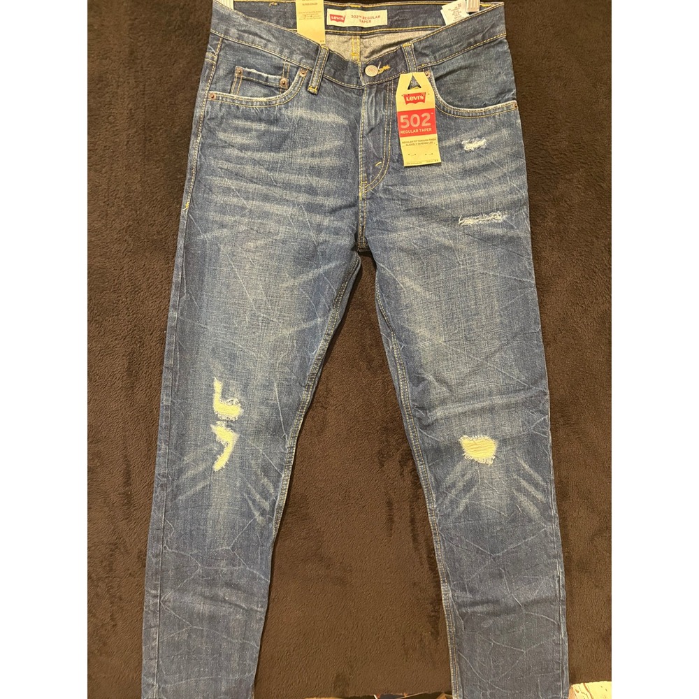 Levi's 502 Jeans Mens 32x32 Regular Taper Blue Distressed Denim Jeans NWT 32